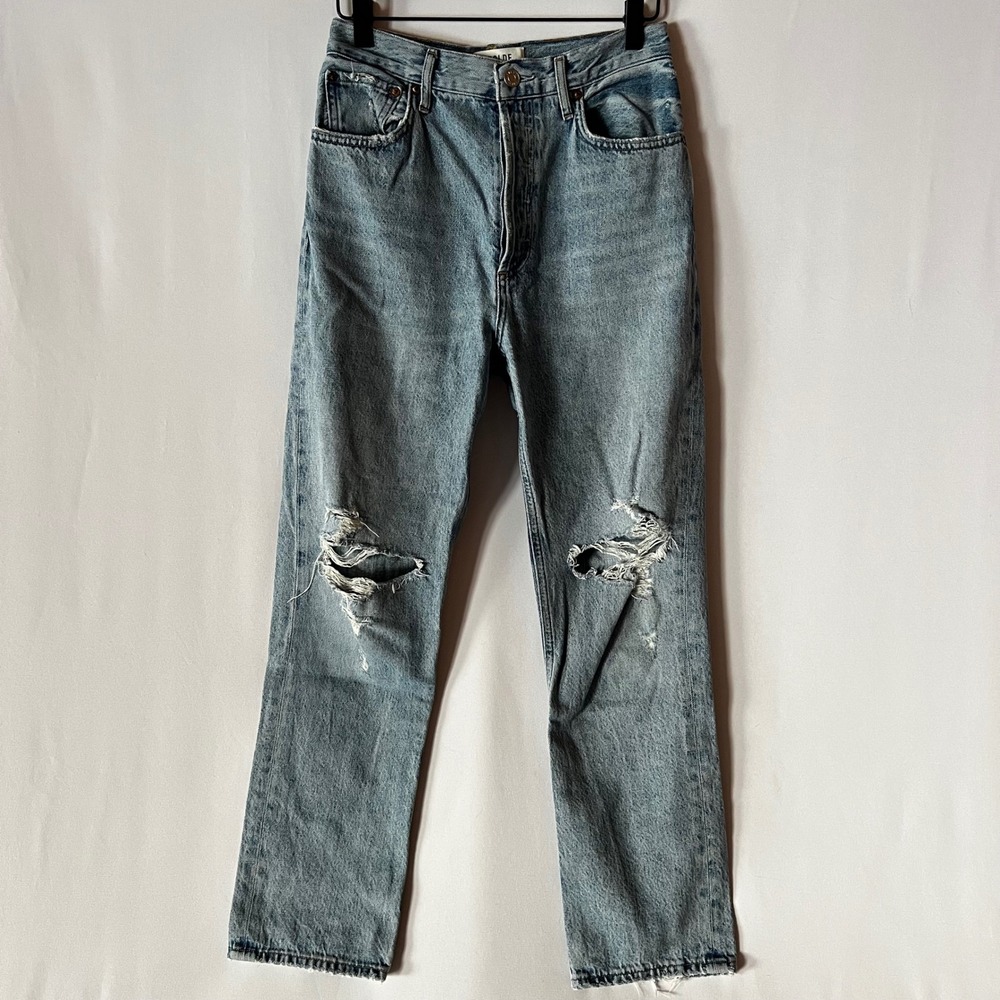 AGOLDE Riley High Rise Straight‎ Crop Jeans Light Blue Denim Size 28 Cotton